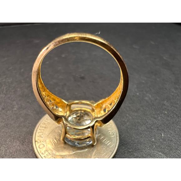 Vintage 14K Gold Aquamarine Solitaire Ring Filigree Statement Size 7 - Picture 7 of 16